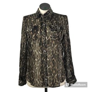 Jones New York button up Shirt Women’s Size 10 animal print Roll Tab Sleeve’s